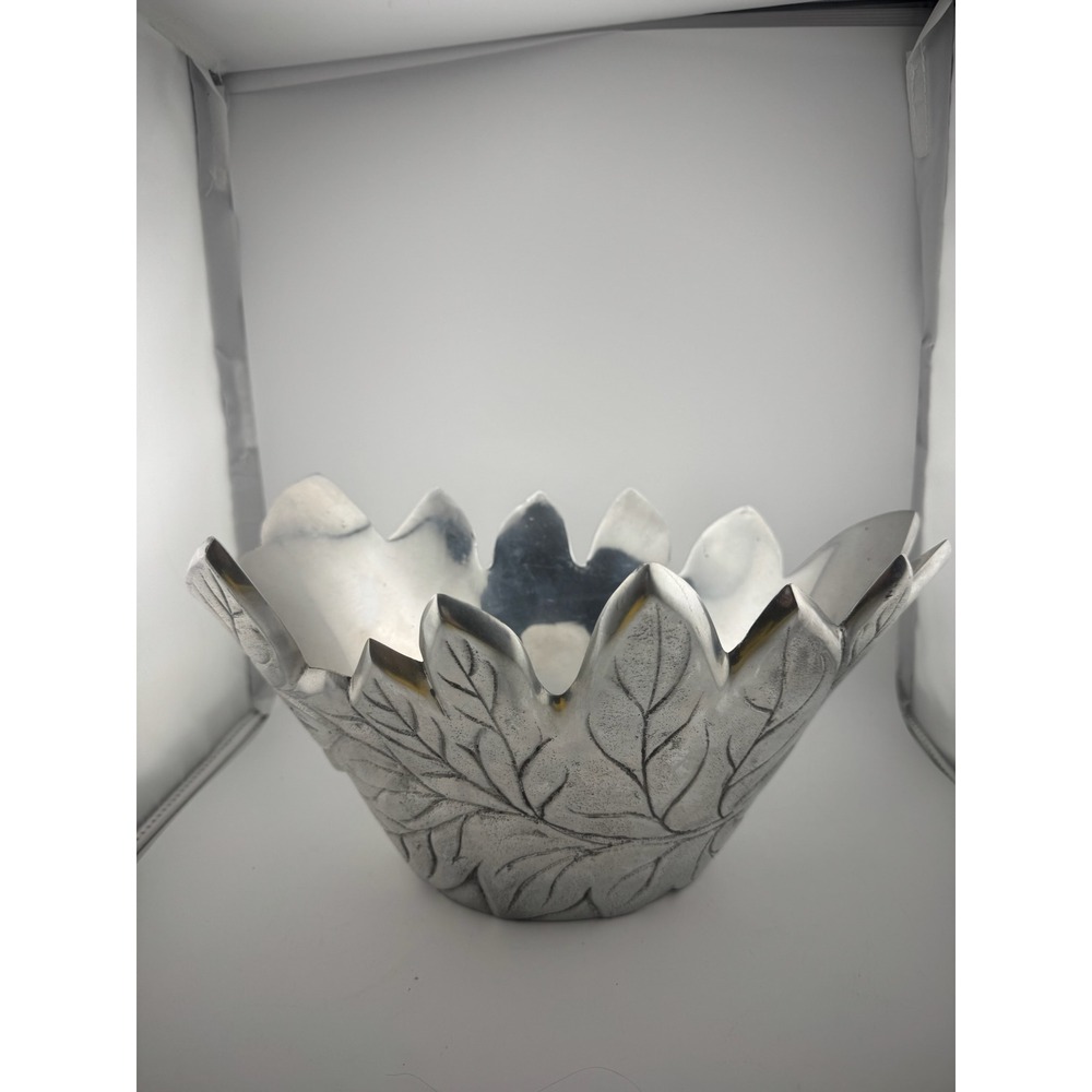 Pottery Barn Barona Silver Leaf Decorative Bowl‎ Centerpiece Home Decor